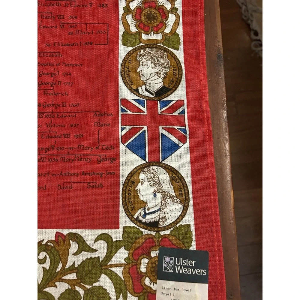 Vintage Ulster Irish Linen Tea Towel- The‎ Royal Lineage Wall Hanging Art- NWT